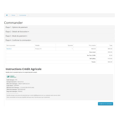 Opencart Credit Agricole Bank Transfer Virement Bancaire Creditagricole