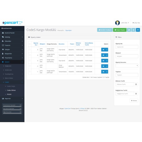 OpenCart OPENCART Hepsijet KARGO modülü gelişmiş özellikler 3 x 2 x