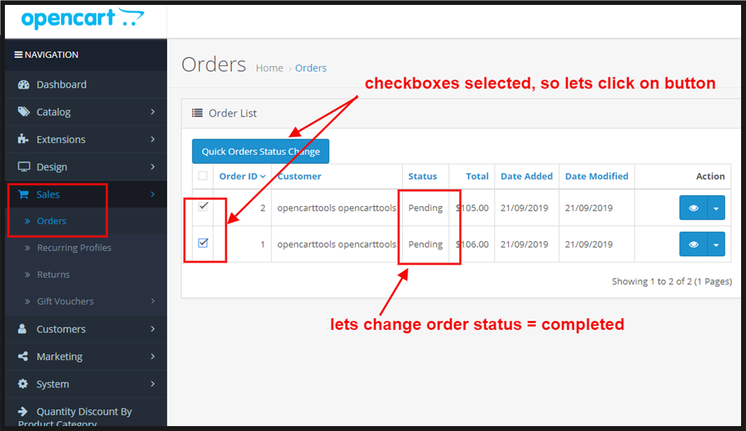 Opencart Admin Quick Orders Status Change