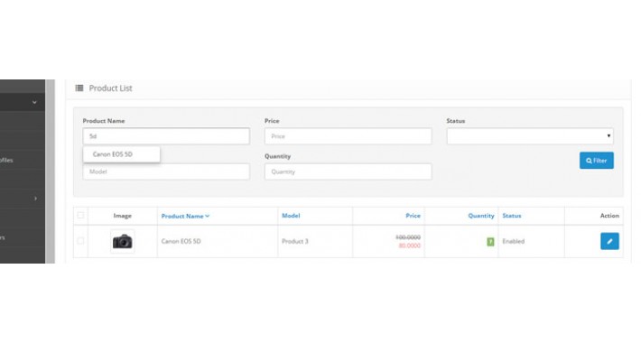 Admin Quick Products Search