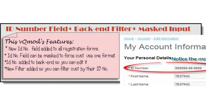 ID Number  Field+ Back-end Filter +Masked Input