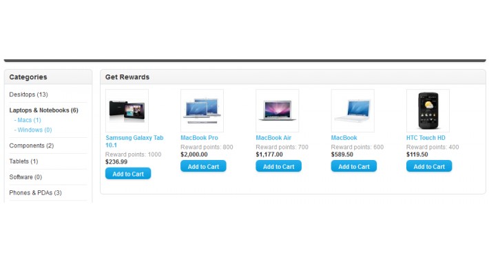 Show Reward Products for Opencart 1.5 