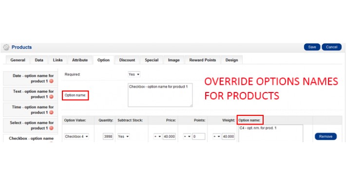 Override Options Names For Products