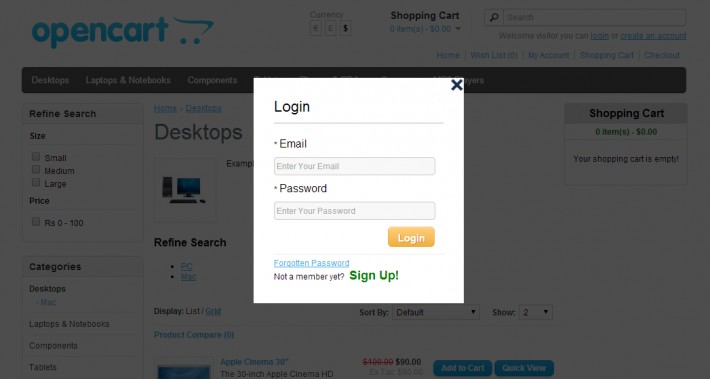 Quick Login, Signup Popup with validation & Ajax -vQmod