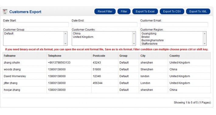 Export Customers To Excel OR XML OR CSV (VQMOD)