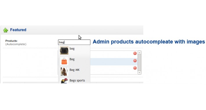 Products autocomplete with images -admin panel