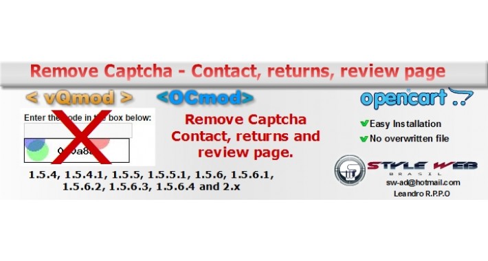 [vQmod/OCmod]Remove Captcha - Contact, Return and Review Pages