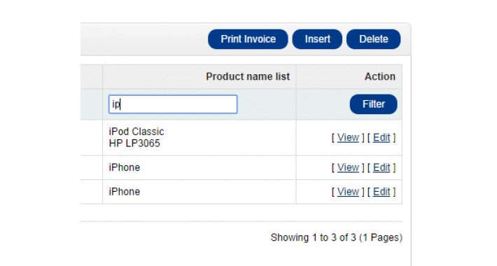 Product name filter in order list