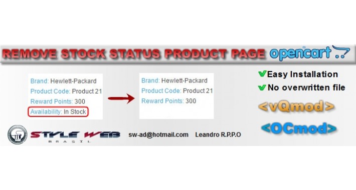 [vQmod/OCmod] Remove Stock Status Product Page