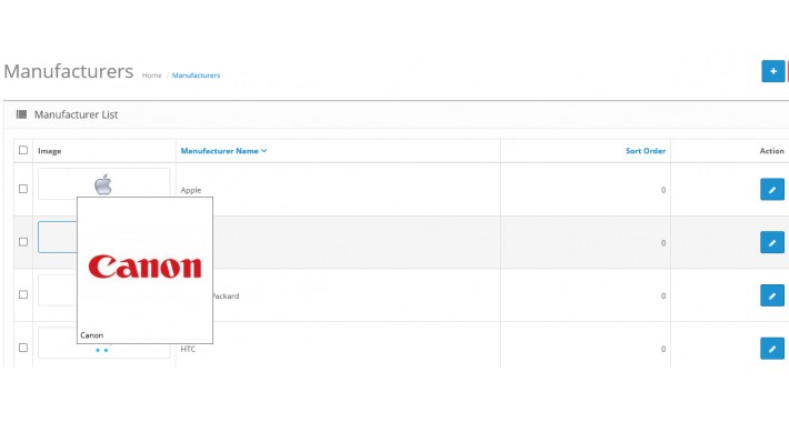 Images of Manufacturers in Admin for Opencart 2