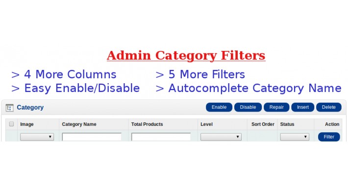 Admin Category Filters