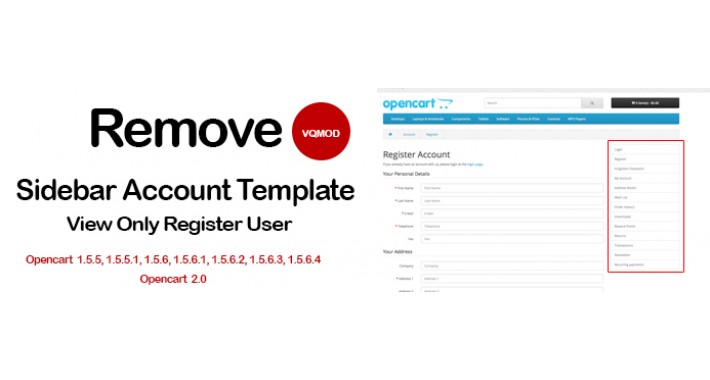 Hide Sidebar Account Template (VQMOD)