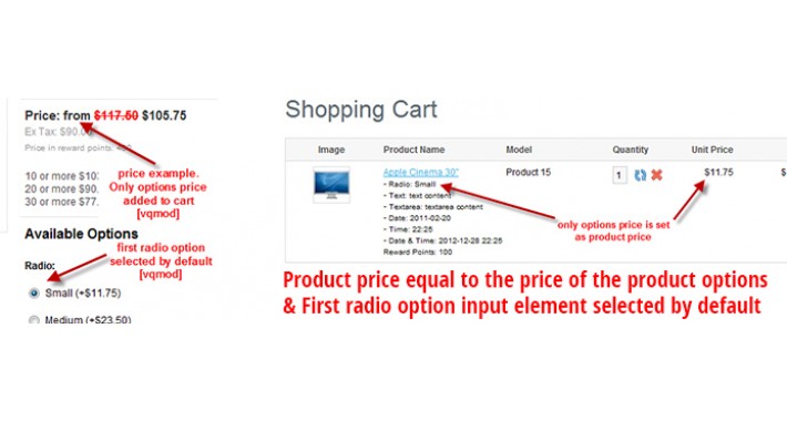 Product price equal = option price vqmod