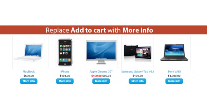 Replace Add to cart with More info [VQMOD]