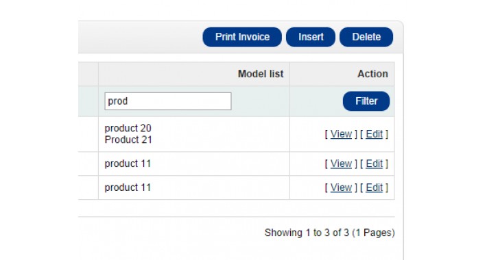 model filter in order list