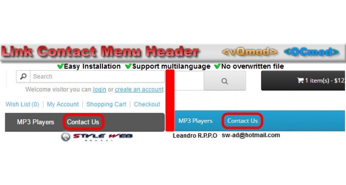 [vQmod/OCmod]Link Contact End Menu Header