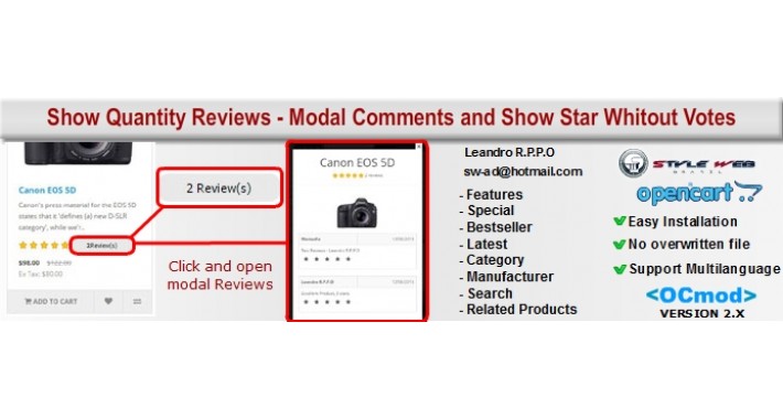 [OCmod]Show Quantity Reviews - Modal Comments