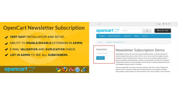 Opencart Newsletter Subscription