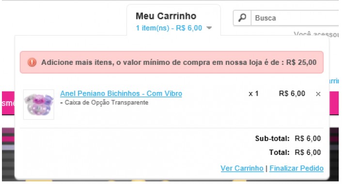 Valida Valor Carrinho