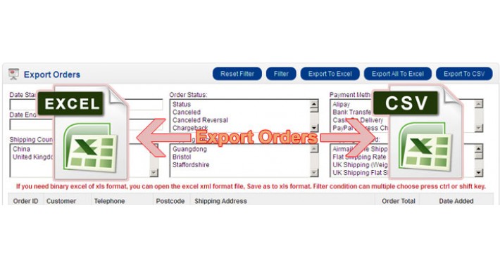 Orders Export - Export Orders ALL Info To Excel (VQMOD)