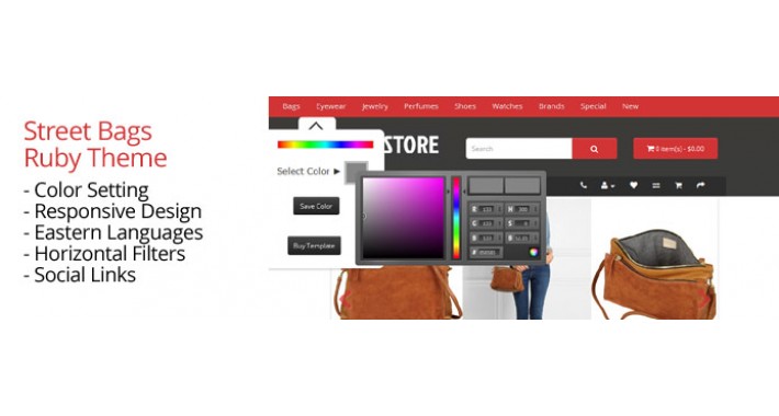 OpenCart 2 Theme Street Bags Ruby