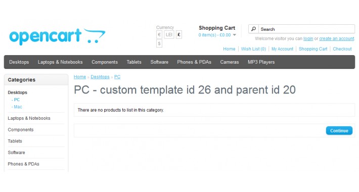 Custom templates for category and information pages