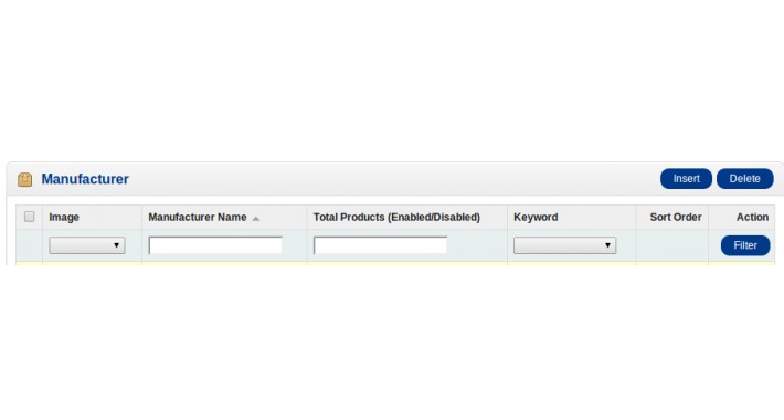 Admin Manufacturer Filters