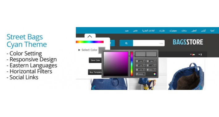 OpenCart 2 Theme Street Bags Cyan