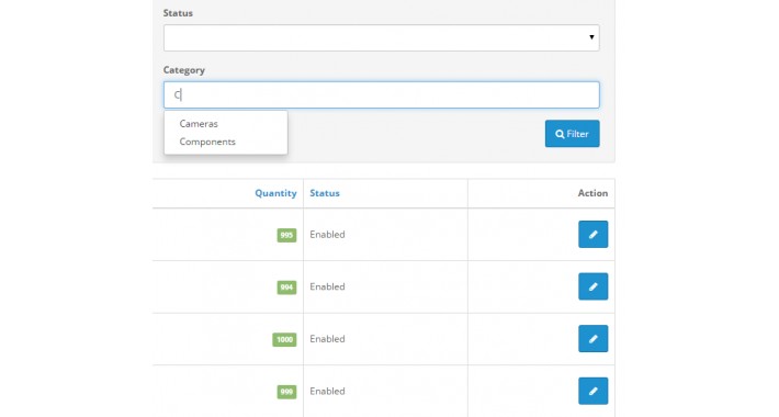 Admin product category filter
