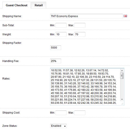 OpenCart TNT Express & Economy Express with Volumetric Weight