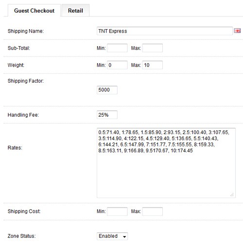 OpenCart TNT Express & Economy Express with Volumetric Weight