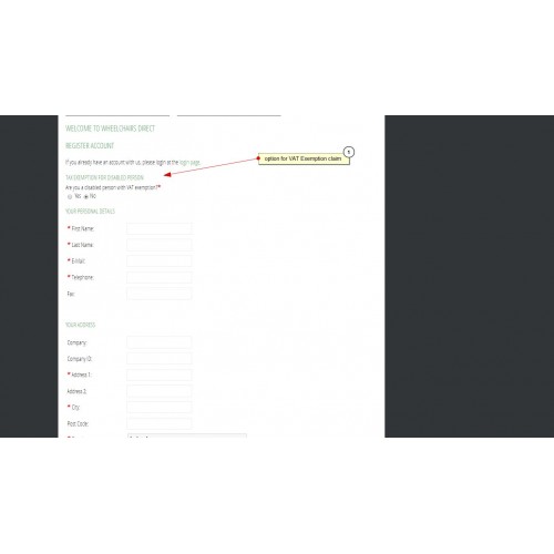 OpenCart VAT Exemption Declaration Form For The Disabled handicapped