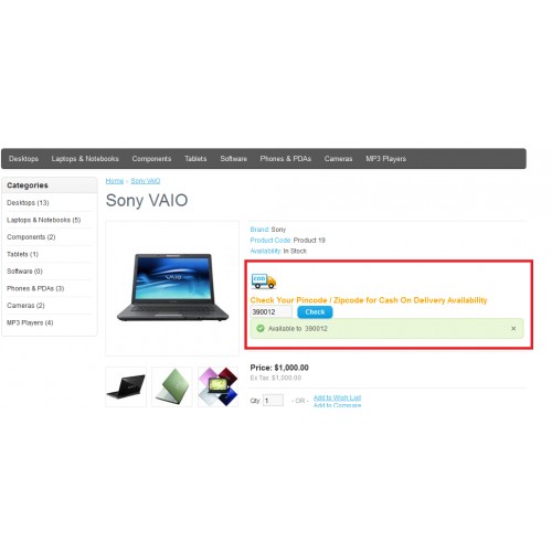 OpenCart Check Cash On Delivery Payment Method for Pincode