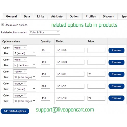 opencart product option stock