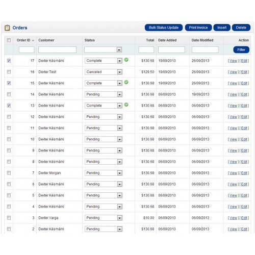 OpenCart - Order Status Update in Order List