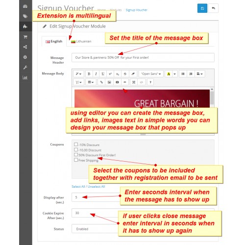 Opencart allow coupons