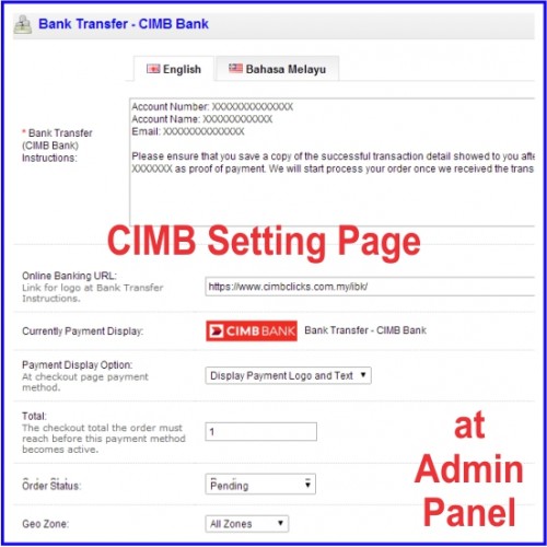 Opencart Combo Pack F1 Malaysia Bank Transfer Payment Form