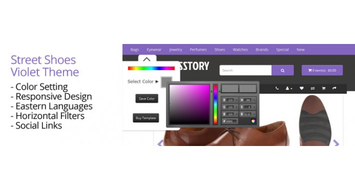 OpenCart 2 Theme Street Shoes Violet