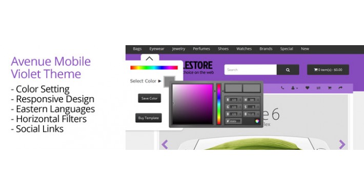 OpenCart 2 Theme Avenue Mobile Violet