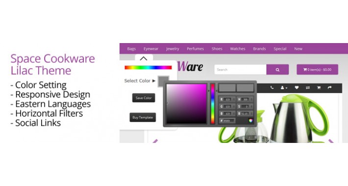 OpenCart 2 Theme Space Cookware Lilac
