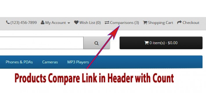 Product Compare Link in Header