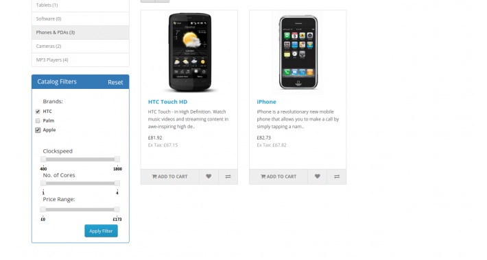 Catalog Filters by attributes, prices and manufacturers
