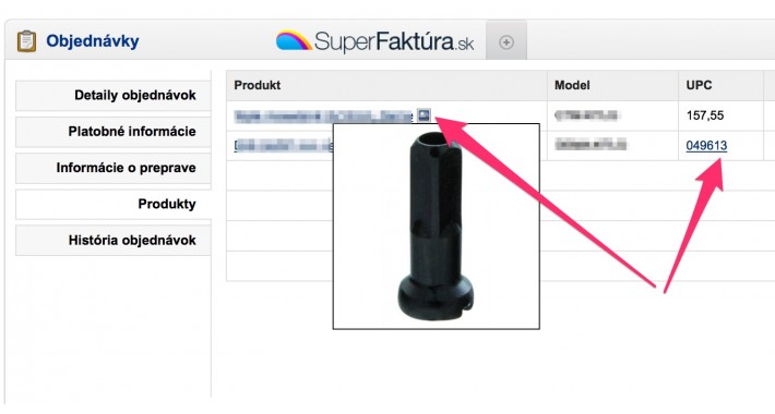 UPC / SKU / Image preview in order info