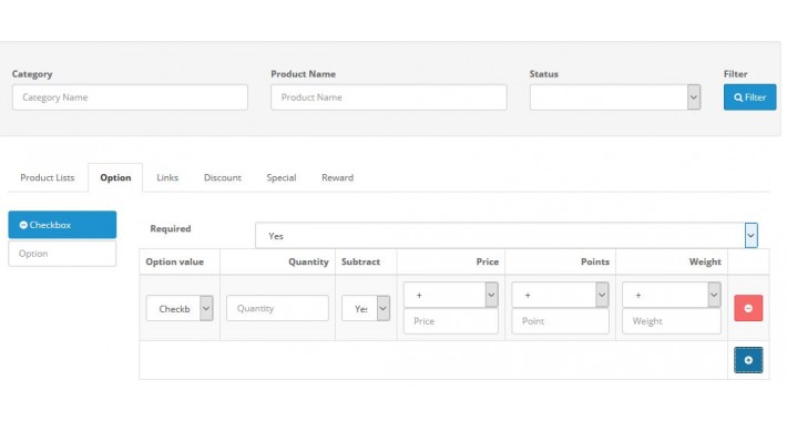 add option, link, discount, reward to many products once time