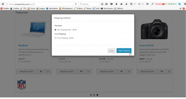 Header Cart Shipping Method