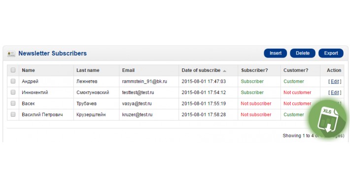 Module «News Subscribers [Export XSL]» for OpenCart 1.5.2+