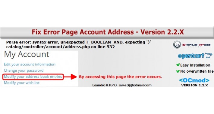 Fix Error Page Account Address - Version 2.2.X