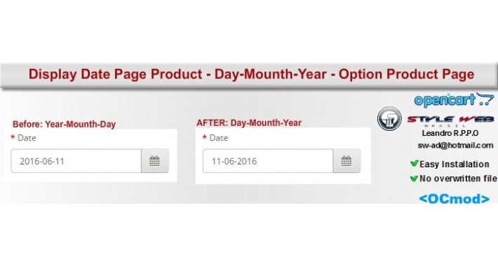 Display Date - Day-Mounth-Year - Option Product Page