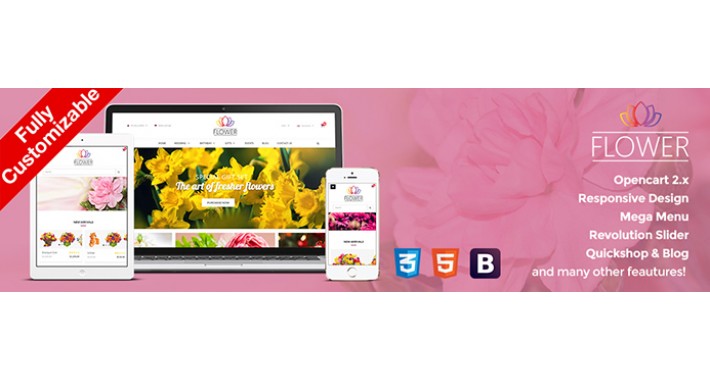 Flower Shop Responsive OpenCart Theme For OpenCart 2.2, 2.1