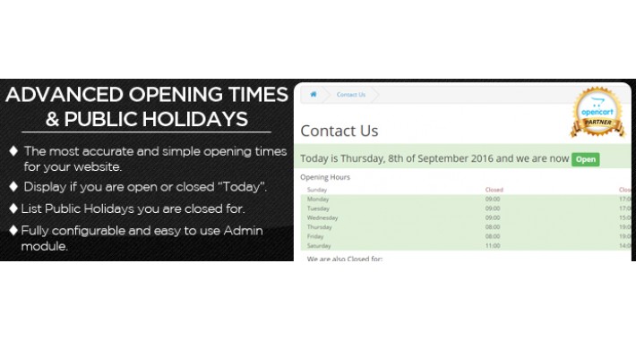 Advanced Opening Times with Public holidays